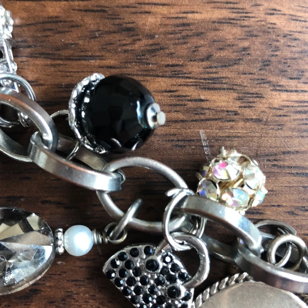 Custom Handmade Charm Bracelet Silver 14 Heavy Charms Cross Toggle Link Chain 7